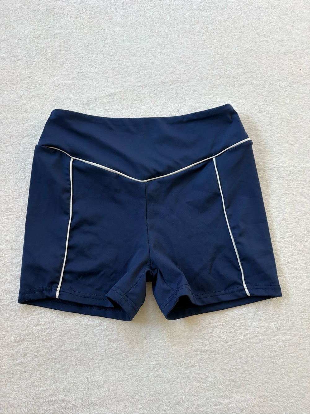 High-Rise Navy Athletic Shorts with White Piping